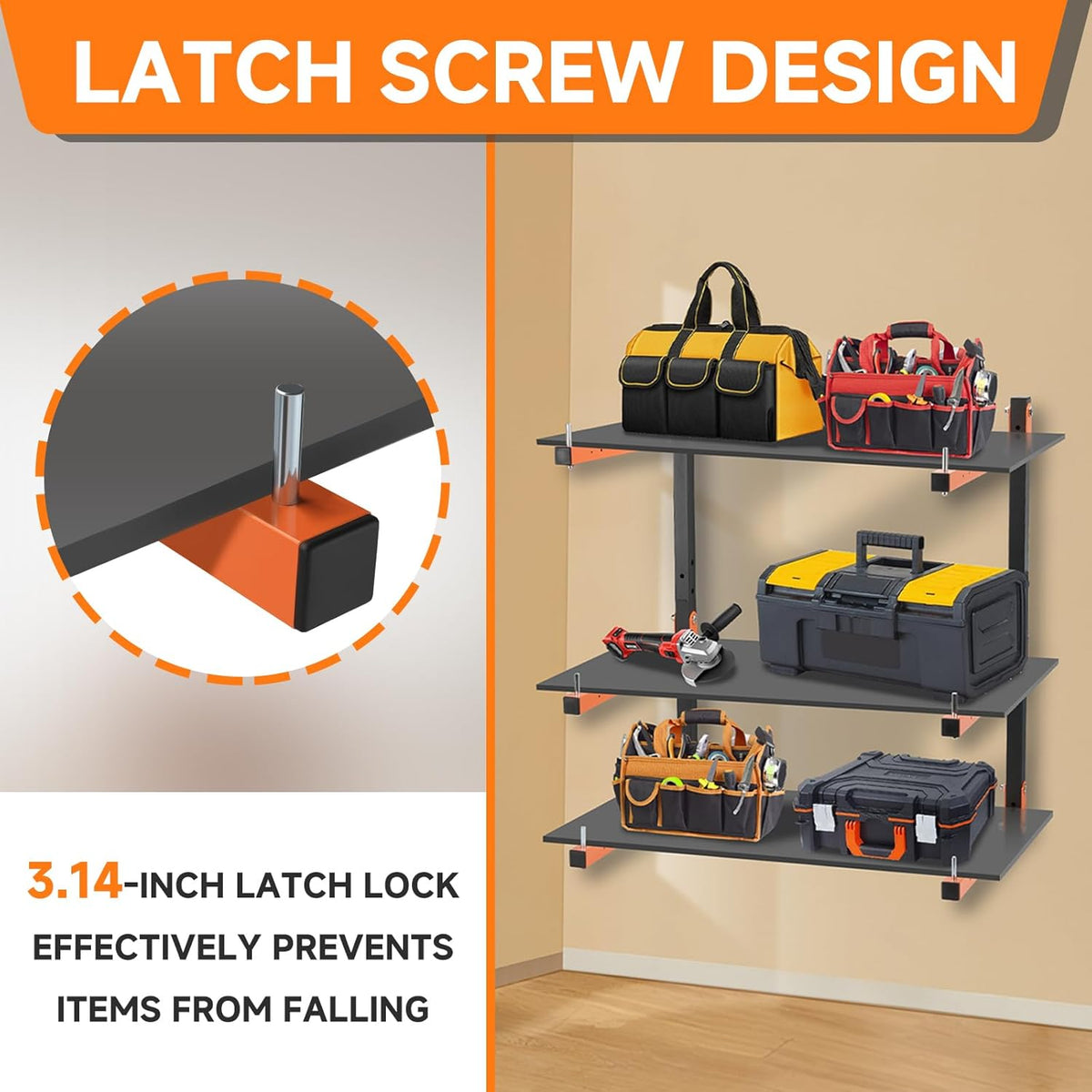 4 Pack Lumber Rack Wall Mount, Heavy Duty Wood Storage Racks, 6-Level System Organizer Shelving, 720 LBS Capacity Hanging Garage Shelves, Orange Brackets Utility Metal Shelf for Indoor and Outdoor