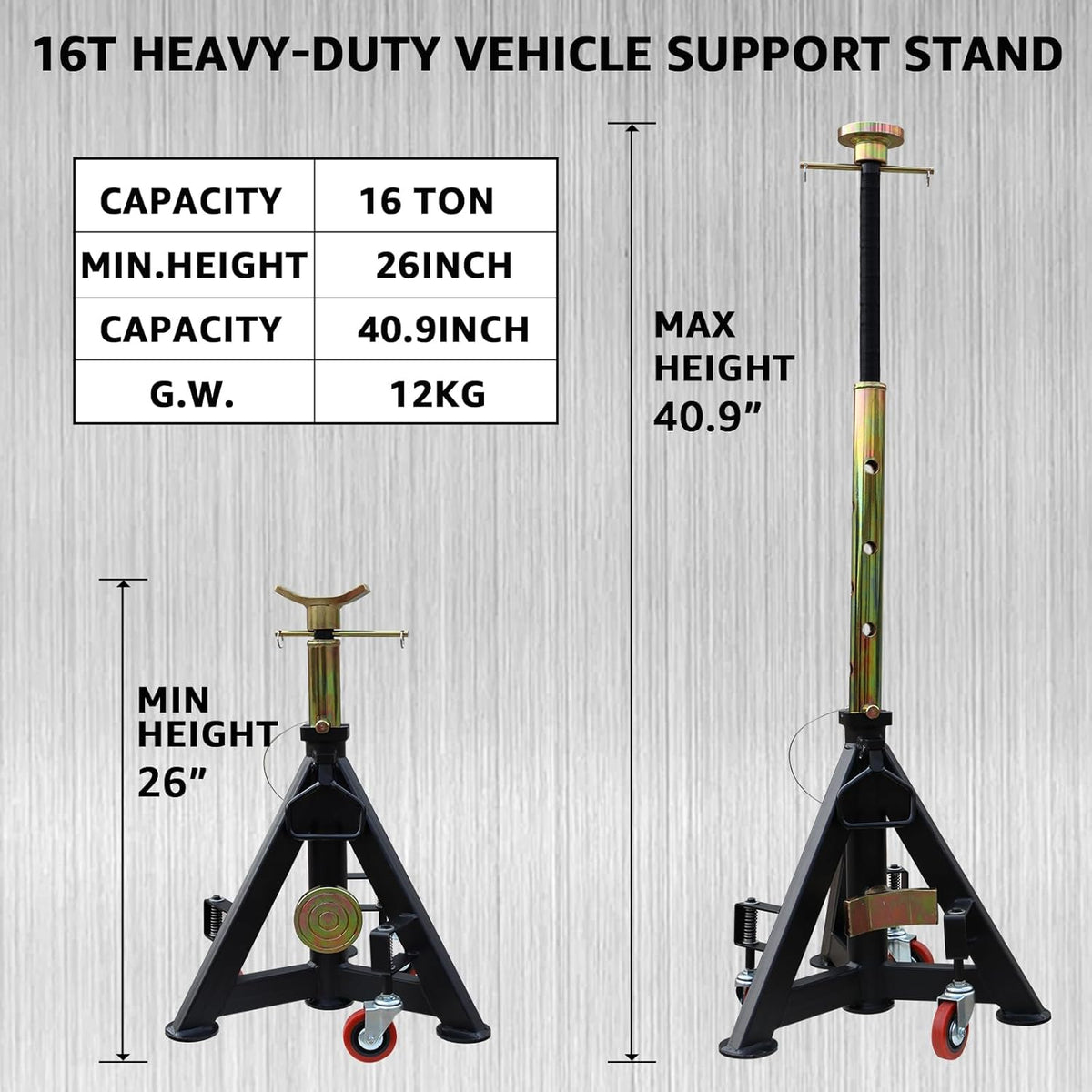 BESTOOL 16 Ton Heavy Duty Jack Stands – 35,000 lbs Capacity, Adjustable 26" to 40.9", for Trucks, SUVs, Tractors & Trailers