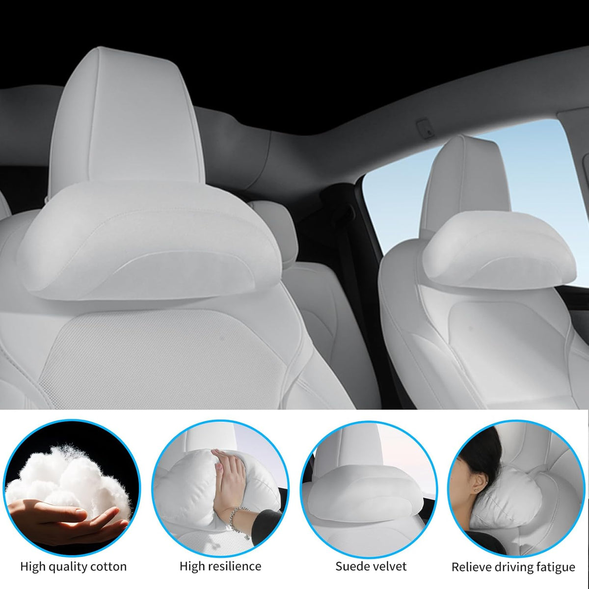 Car Headrest Pillow for Driving, Softness Ergonomic Design Universal Travel Neck Pillow for Most Cars, Office Chairs, Gaming Chairs with Extra Filler Cotton Bag (White, 1PC)