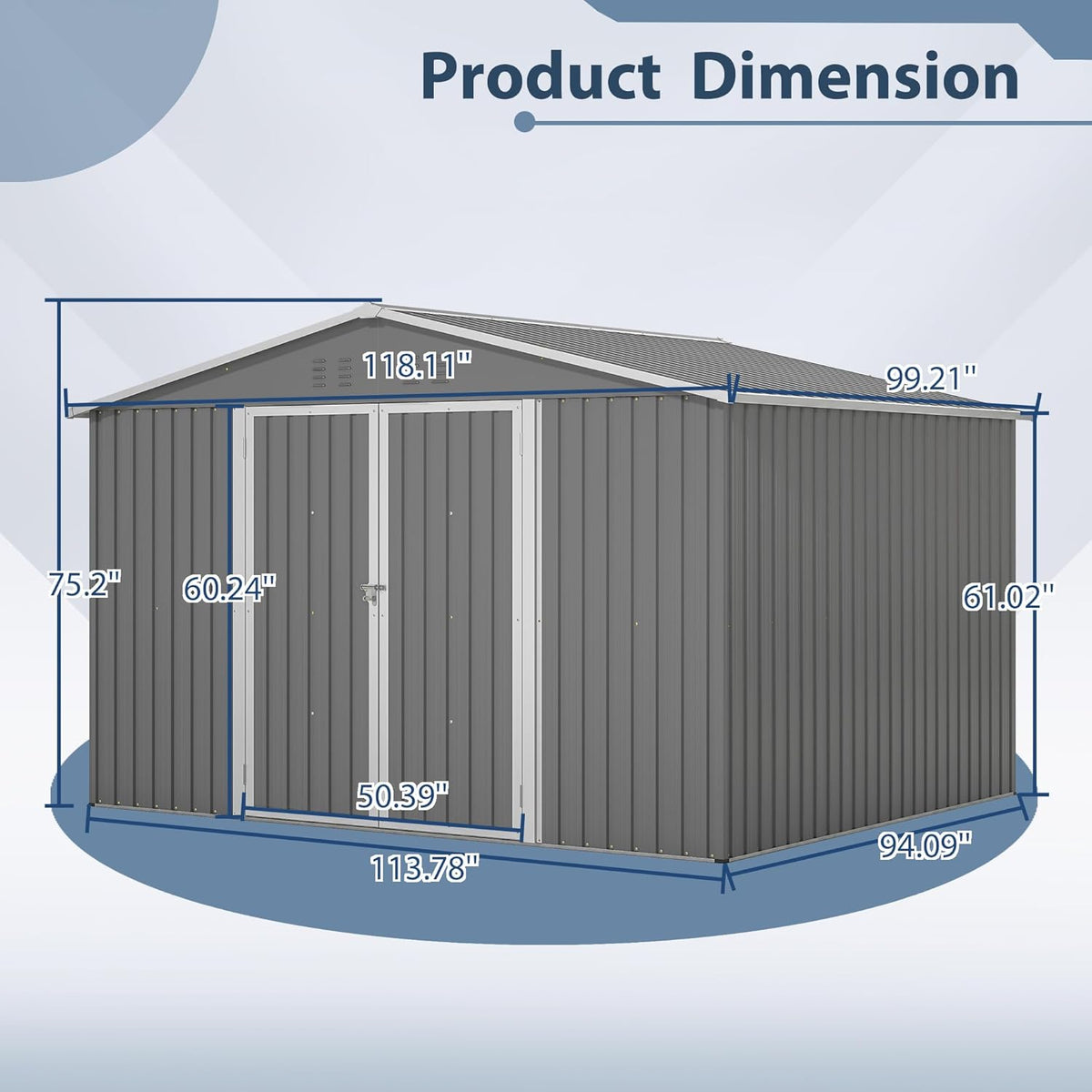 10×8 FT Metal Outdoor Storage Shed, Large Garden Sheds with Lockable Doors, All Weather Anti-Corrosion Galvanized Steel Tool House for Backyard Garden Lawn,Grey