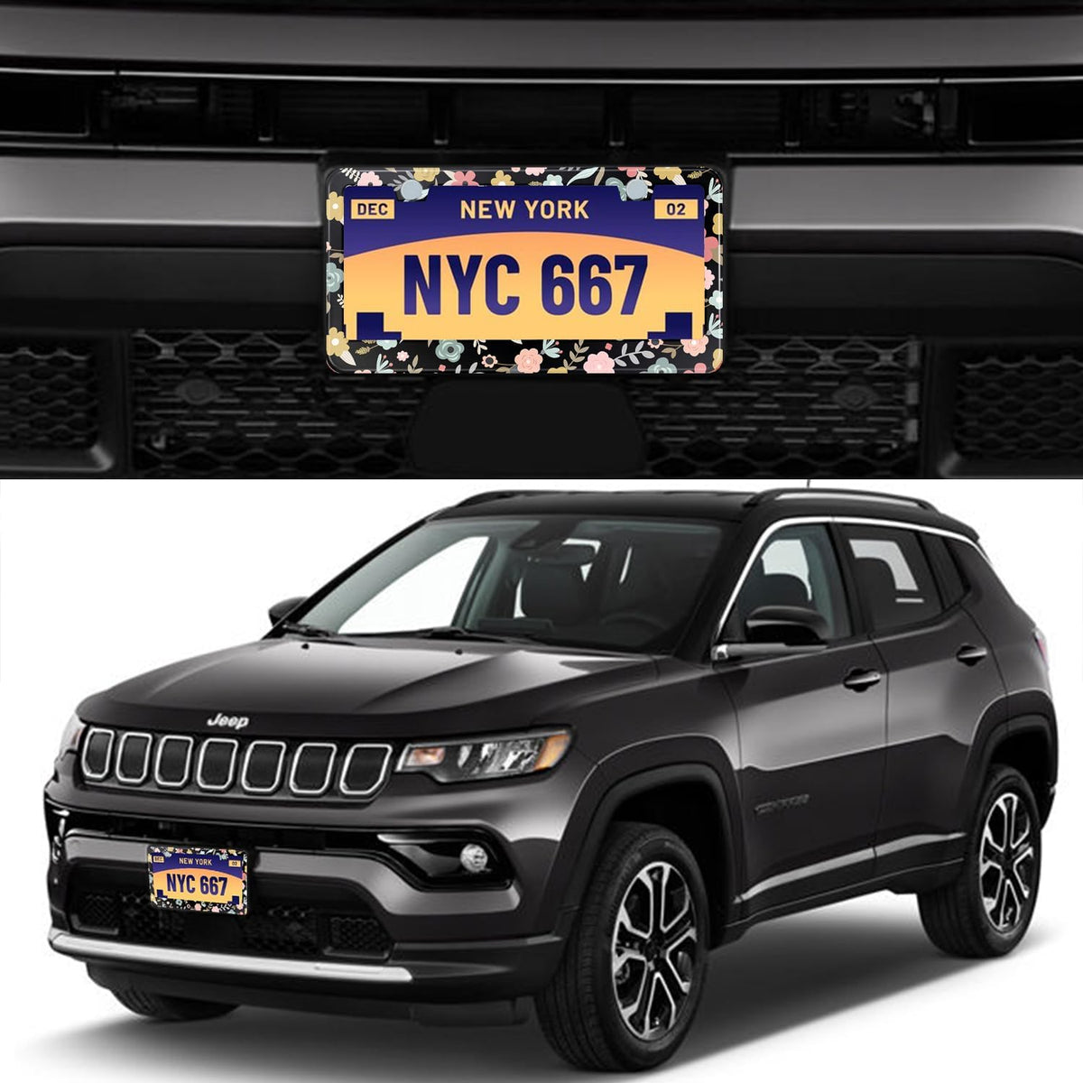 Black Cute Cartoon Floral License Plate Frame Colorful Flowers Stainless Steel License Plate Holder Auto Parts Decoration with Screws License Plate Holder 12x6 Inch for Women Gift Car Accessories