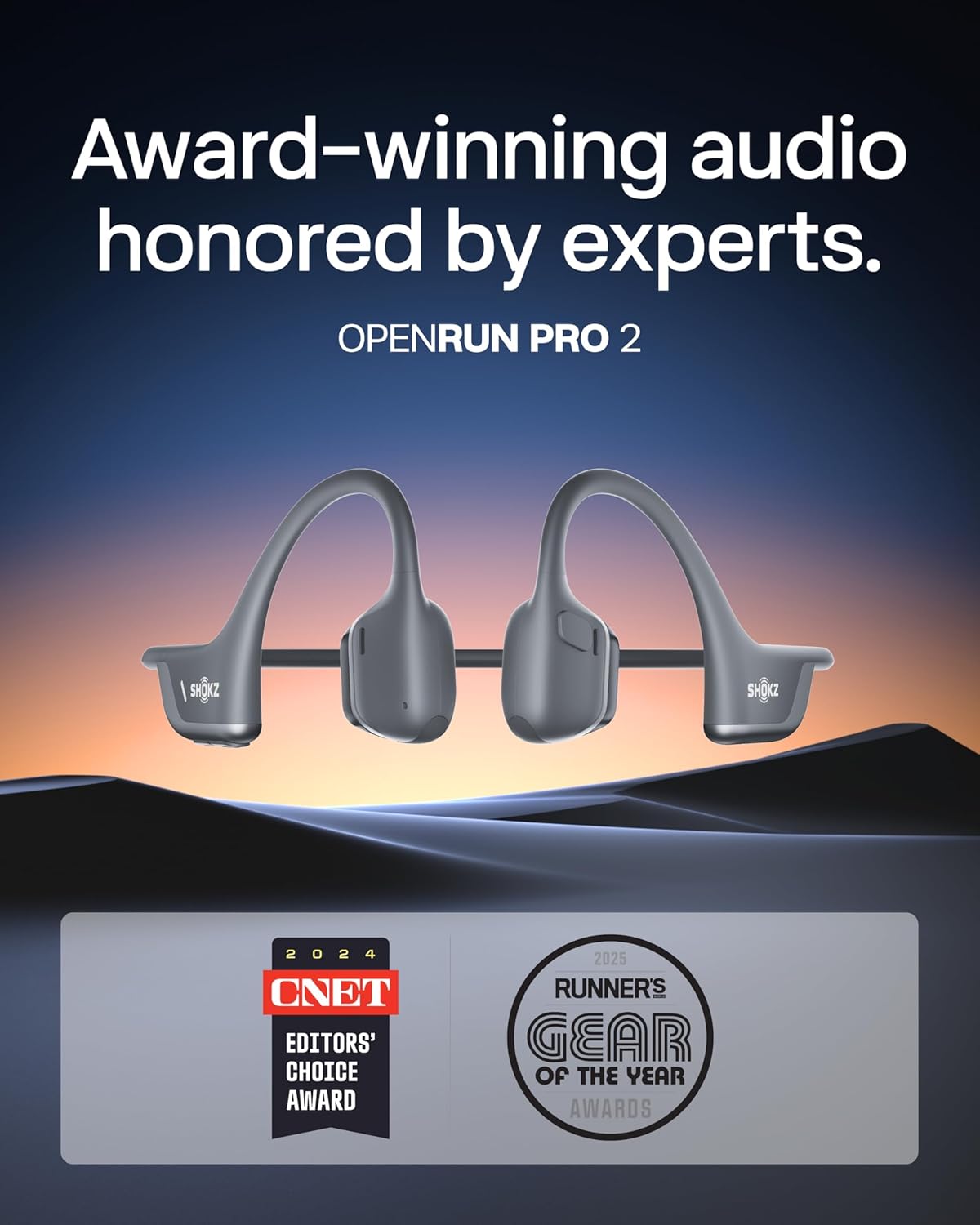 SHOKZ New OpenRun Pro 2 - Open-Ear, Bone Conduction Sport Headphones - with Reflective Strip - Sweat Resistant, Workout Headphones - Secure, Wireless, Comfortable Fit-Deep Bass and Smart Mic App