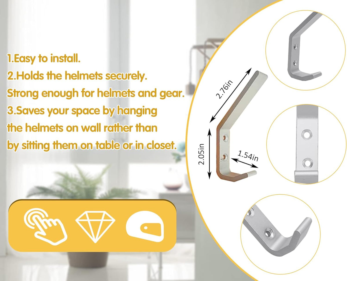 EBaokuup 6 Set Helmet Holder - Wall Mounted Motorbike Helmet Storage Rack with Mounting Screws (6 Hooks + 12 Screws)