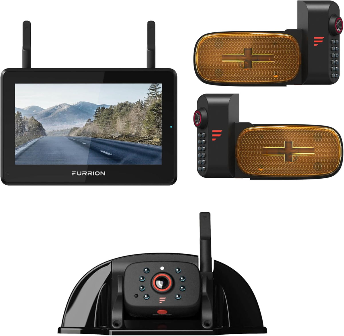 Furrion Vision S+ RV Backup Camera/Observation System with 5" Monitor, Left/Right Side Cameras, Rear Sharkfin, Infrared Night Vision, Live Streaming, Wide Viewing Angle - FOS5HTAEN