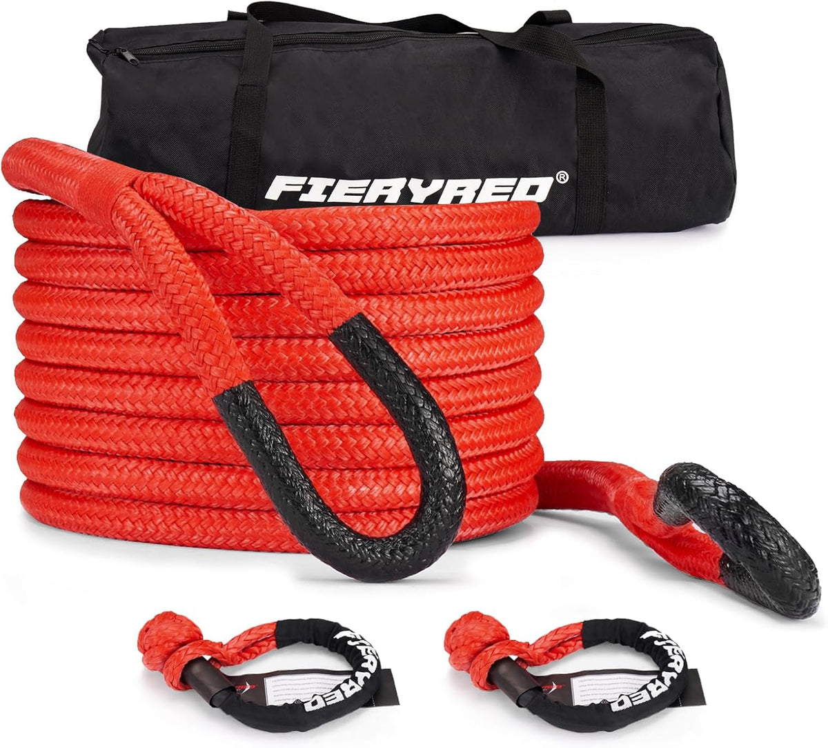 FieryRed Kinetic Recovery Rope Kit with 2 Soft Shackles, 1 Inch x 30 FT Tow Rope,Heavy Duty Offroad Snatch Strap for UTV, ATV, Truck, Car, Jeep, Tractor