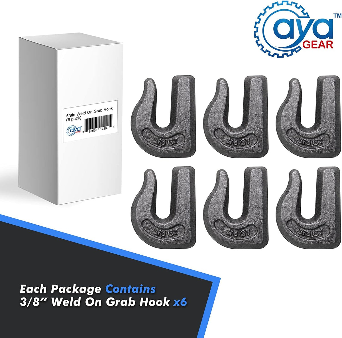 Weld-on Grab Chain Hook 3/8-in Heavy Duty Tow Hook G70 Forged Steel Tractor Hook Weldable for Car, Truck,SUV, RV,UTV,Tractors (6Pcs)