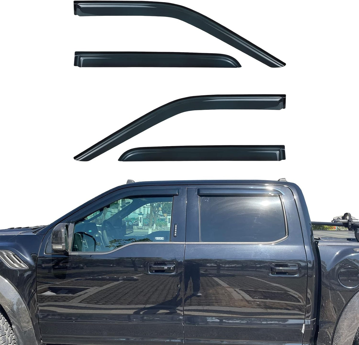 Smoke Side Wind Deflector Rain Guards Compatible with Ford F150/F Super Duty Crew Cab 2015-2025 Window Visor 4pcs 94975