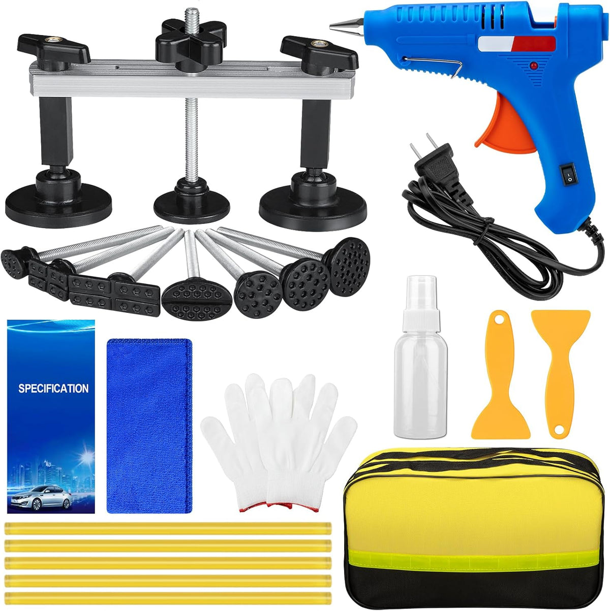 Dent Puller, Paintless Dent Removal Kit – All-in-One Car Dent Puller Kit with Bridge Puller–Dent Repair for Hail, Dings
