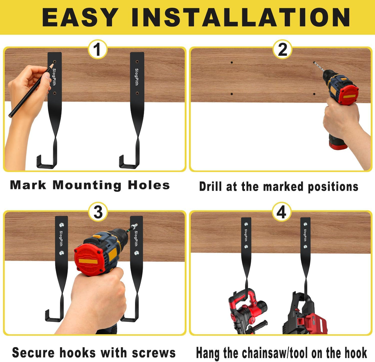 Chainsaw Hanger,Chainsaw Holder for Garage Wall Mount, Garage Storage Hooks for Chainsaw, Backpack Blower, Weed Eater & Tools,Rustproof Chainsaw Hook Organizes Tools, Saves Space(4 Pcs)