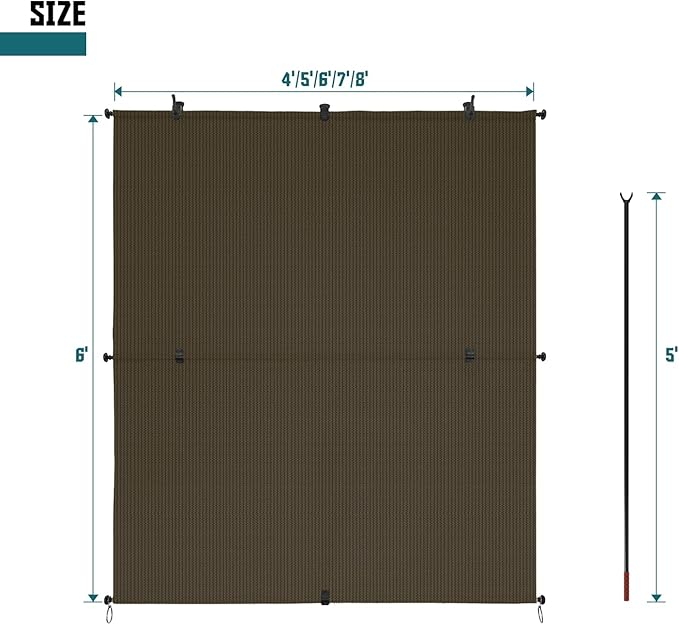 Bynbbur 4'W x 11'H Outdoor Patio Shades Foldable Roller Blinds, 220 GSM Sun Shade Roll Up Porch Screens Exterior Shade Cloth for Deck Pergola Backyard, Brown
