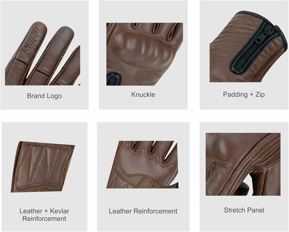 Full Finger Leather Motorcycle Gloves for Men & Women Touch Screen Gloves Premium Street Motorcycle Durable Protective Cruiser Biker Gel Leather Motorbike Gloves