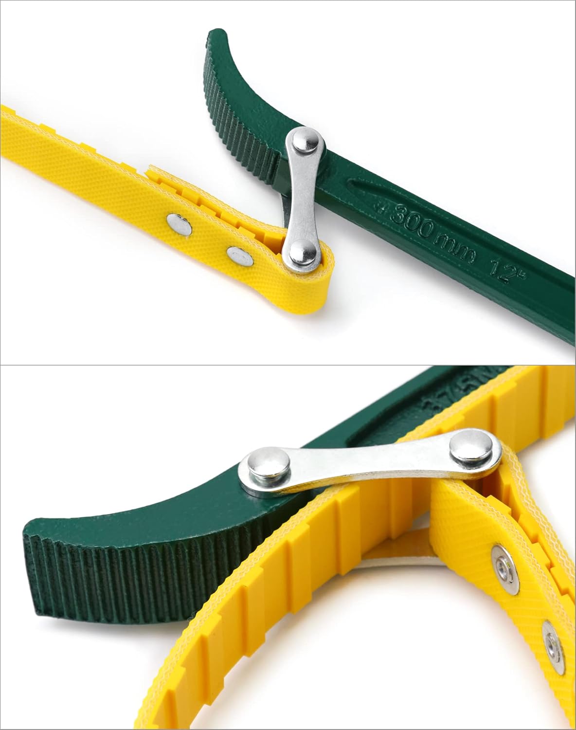 QWORK 15" + 12" Belt Strap Wrench, Multi-Purpose Adjustable Strap Oil Filter Strap Opener Wrench,with 35 7/16 inches Capacity Adjustable Strap, 2 Pack