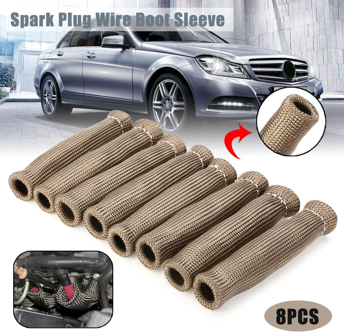 Titanium Spark Plug Wire Boots Thermal Protection Insulator Sleeve, 2500 Degree Heat shield Cover Wrap 6 inch for Car Truck 8PCS