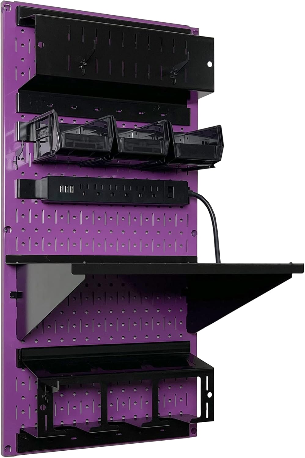 Wall Control Power Tool Storage Organizer Kit Cordless Drill Holder Charging Station Rack 16” x 32” Metal Pegboard Organization System (Purple Pegboard)