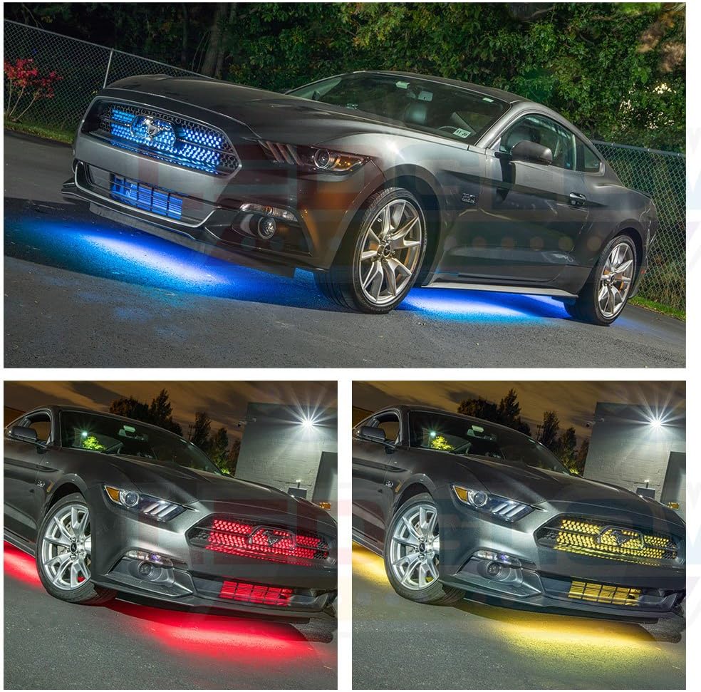 LEDGlow 4pc Million Color Multi-Color LED Underbody Underglow & 2pc Interior Footwell Accent Lighting Kit for Cars - 18 Solid Colors - 12 Unique Patterns - Music Mode - Includes Control Box & Remote