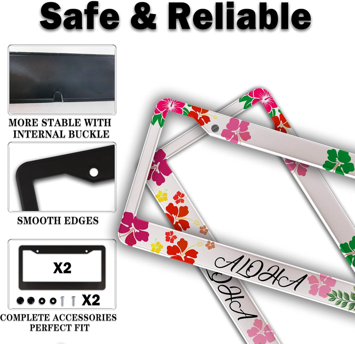 License Plate Frames License Plate Bracket for Women Aloha Hawaii Hibiscus Floral Flowers Colorful Universal Aluminum Car Accessory 2 Pack with Screw Covers Set