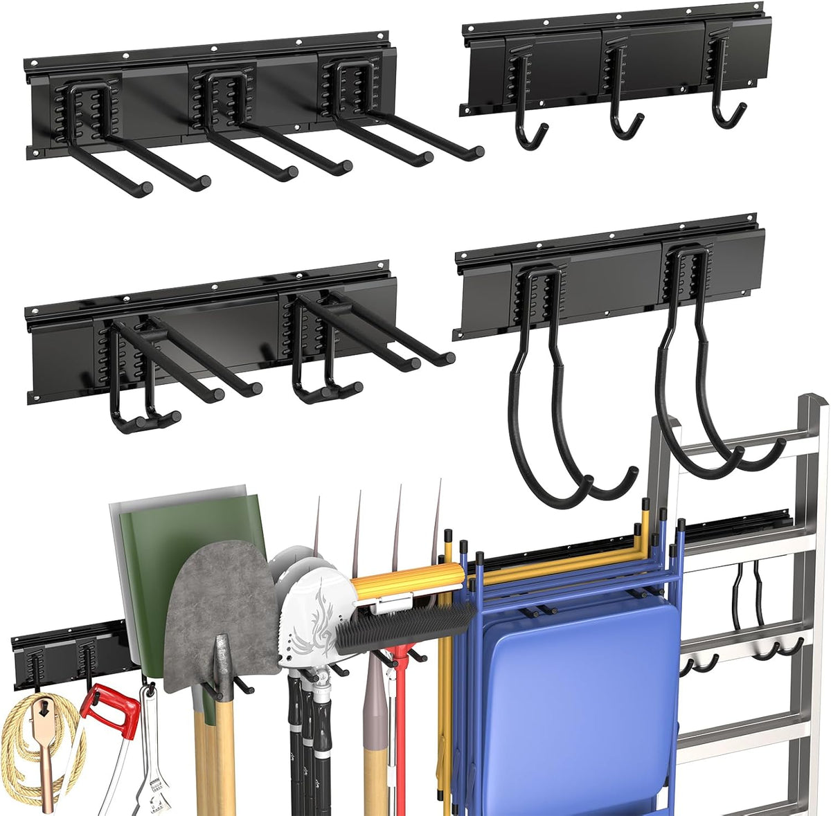 64 Inches Garage Tool Organizer Wall Mount, Yard Tool Hangers for Garage Wall, Tool Storage Rack Wall Hooks
