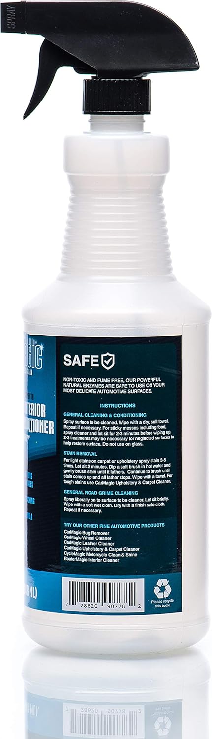 Absolutely Clean Car Magic Complete Interior Cleaner and Conditioner - Multi-Purpose Car Interior Cleaner | Cleans Leather, Rubber, Vinyl & Wood | Non-Greasy Formula (32oz Spray Bottle (Save 25%))