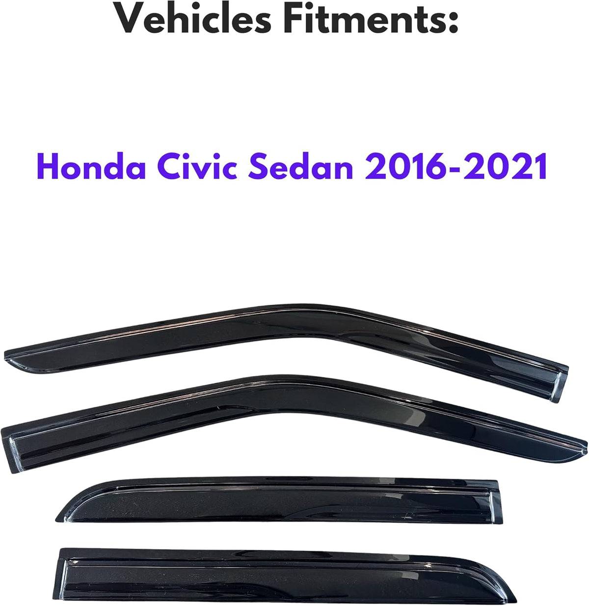 KPY Window Visor Compatible with Honda Civic Sedan 2016-2021, 4PC Rain Guard Side Window Vent Deflectors Tape-On Mugen Style, 2016 2017 2018 2019 2020 2021