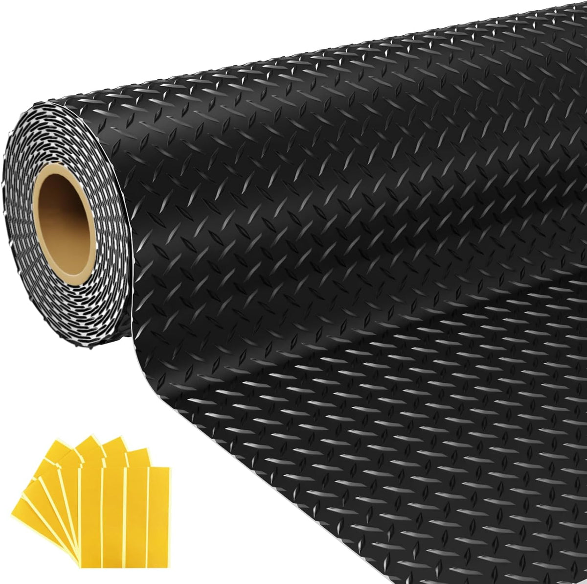 7.5x25 FT Garage Floor Mat, 2.8mm Thickened Flooring Roll for Under Car with 20Pcs Tapes, 188SQFT Diamond Plate, Non-Slip Floor Protector Mat for Garage, Warehouse, Gyms, Trailer(Black)