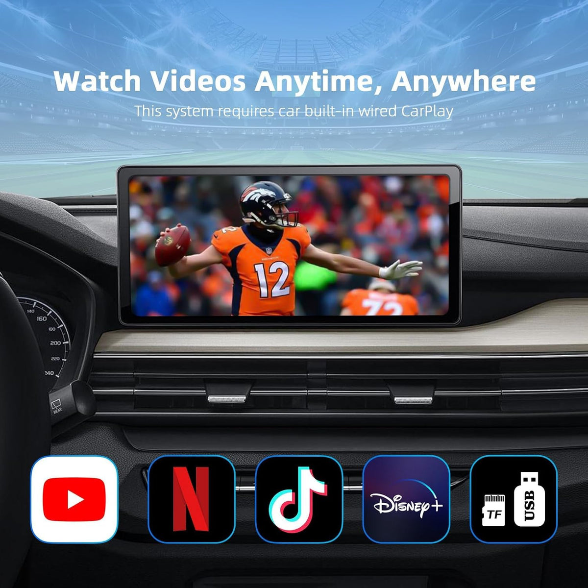 AI 7 Wireless CarPlay Adapter Android Box with YouTube Netflix TikTok Disney+, Play Store(for App Download), Supports TF Card & USB Drive, USB/Type-C, Fits for Built-in Wired CarPlay Car (32GB)