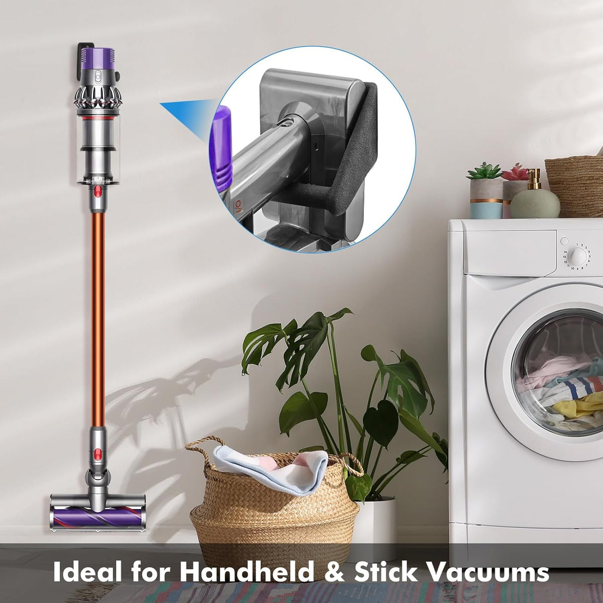 2 Pack Easy Access Cordless Vacuum Wall Mount Holder – Heavy Duty Metal Wall Rack with Rubber Coating, Fits for Shark Handheld IX-Series & Dyson V-Series Stick Vacuums, Garage Shed Storage Brackets