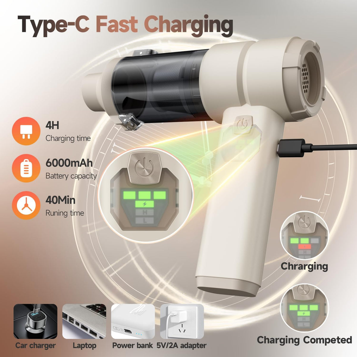 Car Vacuum, Handheld Car Vacuum Cleaner Cordless with Brushless Motor, 20000PA Suction High Power Rechargeable Vacuum Cleaner & Air Duster, 4-in-1 Portable Mini Hand Vacuum Blower with LED Display