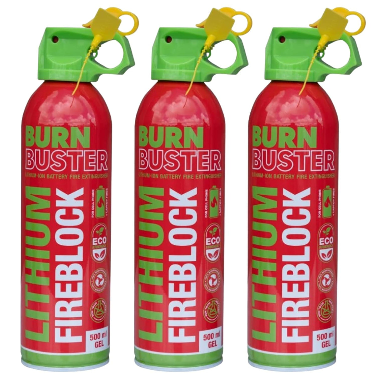 Lithium-Ion Fire Extinguishing Gel 3-Pack - Battery Fire Suppression Gel for Electronics, Stops Thermal Runaway, Non-Toxic, Eco-Friendly, 14oz Canister, Made in USA