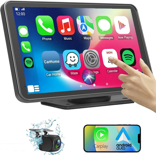 Wireless Double Din Car Stereo Compatible with Apple CarPlay and Android Auto,7" HD Portable Bluetooth CarPlay Touch Screen for Car,with Car Play Dash Mount and Backup Camera