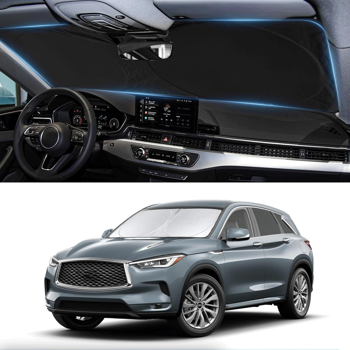 Custom Fit Infiniti QX60 Windshield Sunshade for Infiniti QX50 QX55 QX60 QX80 2026 2025-2018 Front Window Shades Cover for Windshield Sun Visor Protector 210T Reflector Blocks UV Ray Car Accessories