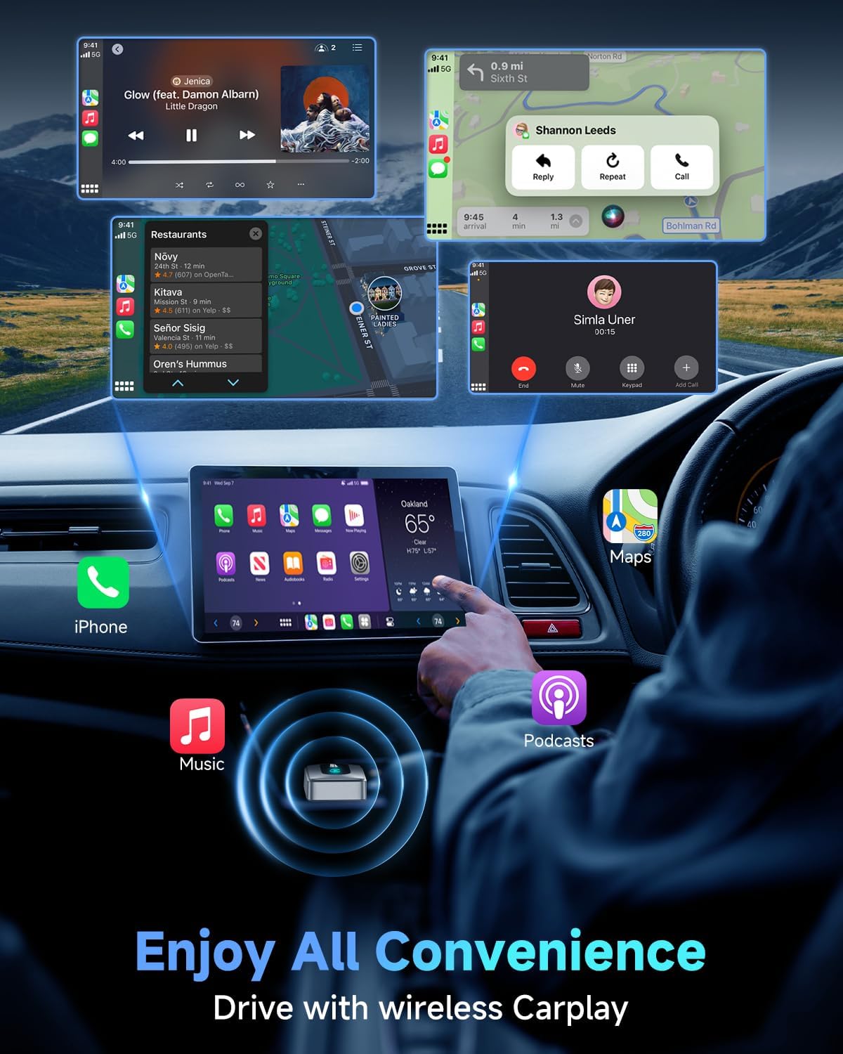 FAHREN 2025 Upgraded Wireless CarPlay Adapter for iPhone,Bluetooth & WiFi Connection,Compatible with iOS 10+ & car from 2016+,No Lag,Includes Type-C Adapter & Extension Cable USB A.