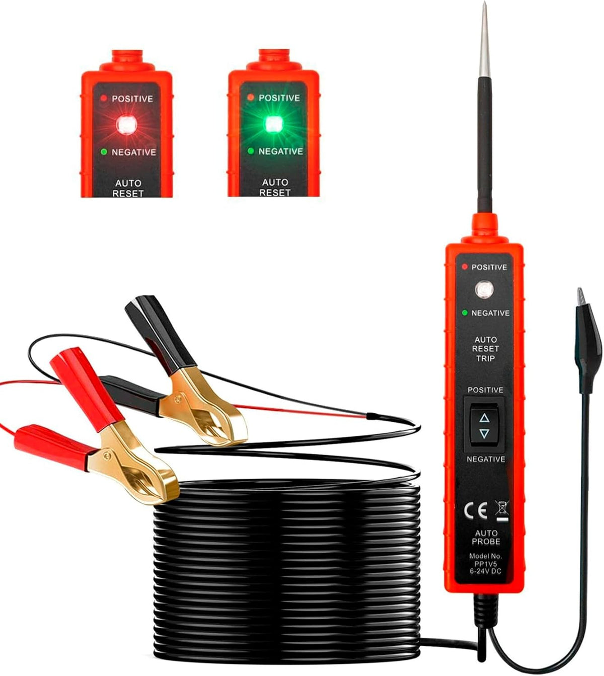 Power Circuit Probe Tester, 6-24V DC Circuit Tester, Test Light Automotive Short Circuit Located, Polarity Identify with LED Light Overload Protection