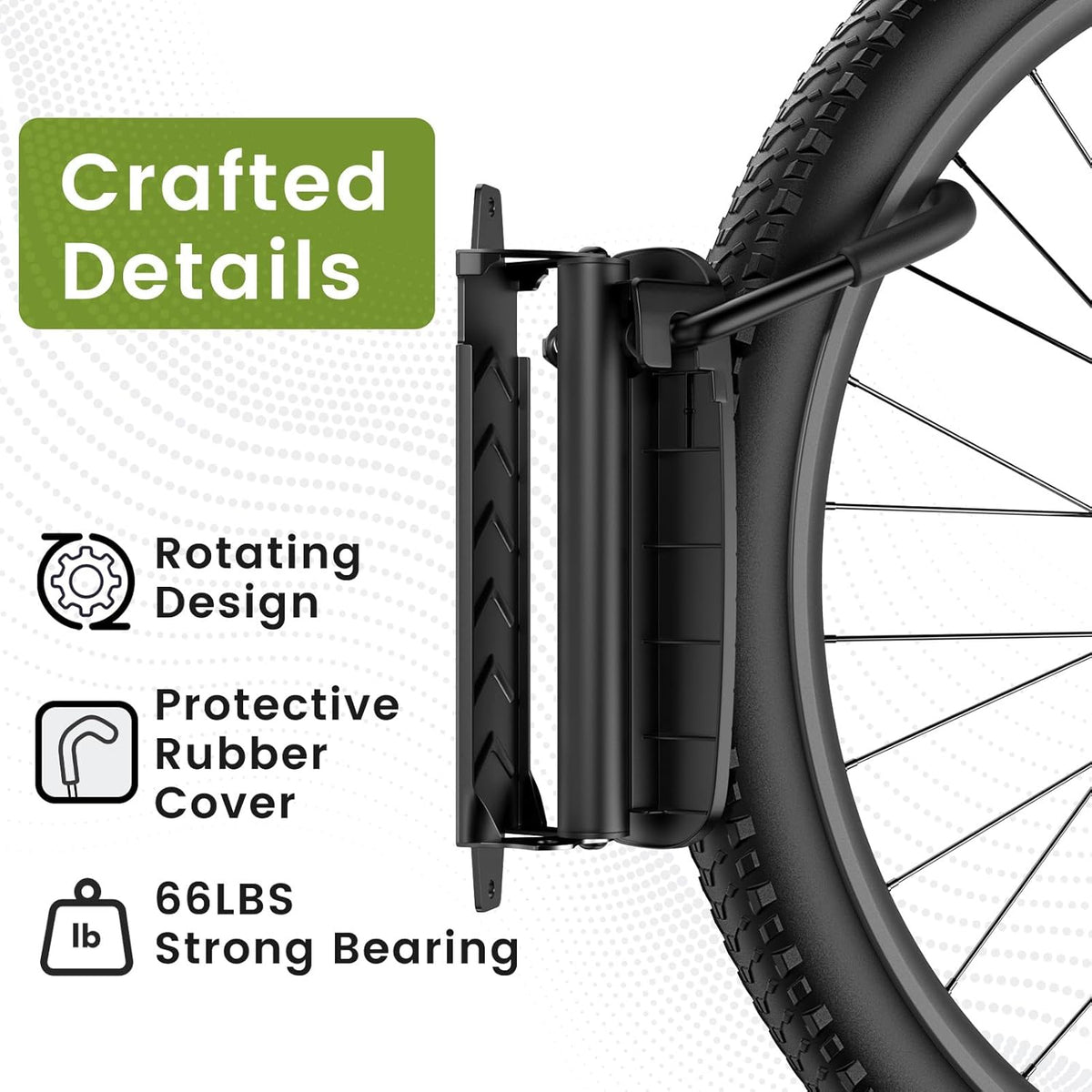 Swivel Bike Wall Mount [2 Pack], 150° Swivel Vertical Bike Rack Wall Hanger Holds up to 66lbs for Mountain/Road/Hybrid Bikes, Bike Hangers, Bicycle Storage Rack for Garage
