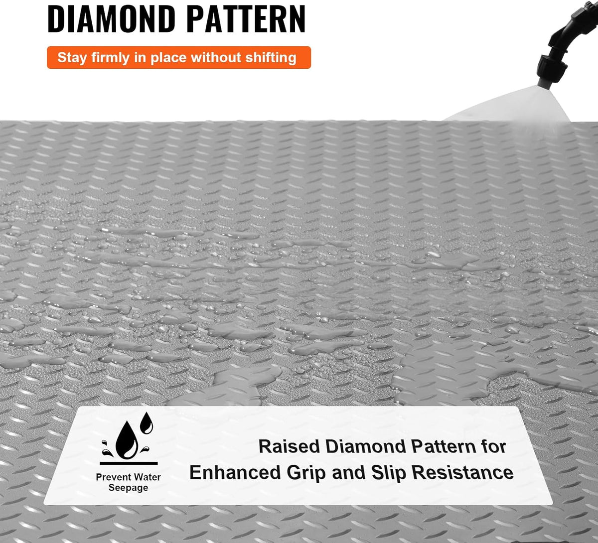 VEVOR Garage Floor Mat, 9.2 x 4.9 FT PVC Garage Flooring Roll, Non-Slip Diamond Texture, 45.21 sq.ft Covering Space, Garage Mats for Under Cars, for Gyms Boats Car Trailer, Silver