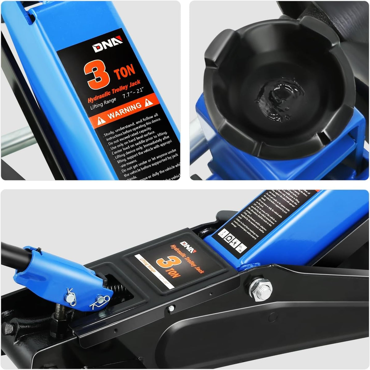 DNA MOTORING 3 Ton Low Profile Floor Jack, 3 tons (6000 lbs) Capacity Fast Lift Hydraulic Trolley Service/Floor Jack, 7.7 "-21" Lifting Range, Blue, TOOLS-00674-BL