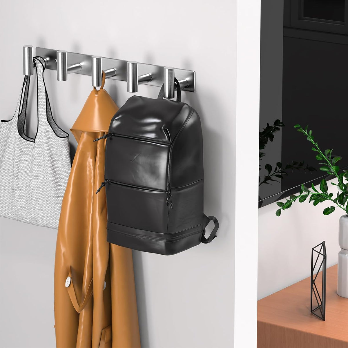 Wall Mounted Coat Rack-5 Hooks, Heavy Duty Stainless Steel Hook Rail for Towel Coat Hat Purse Bag Jacket, Towel Hooks for Entryway Bathroom Kitchen (Silvery 5 Hooks - 1 Pack)