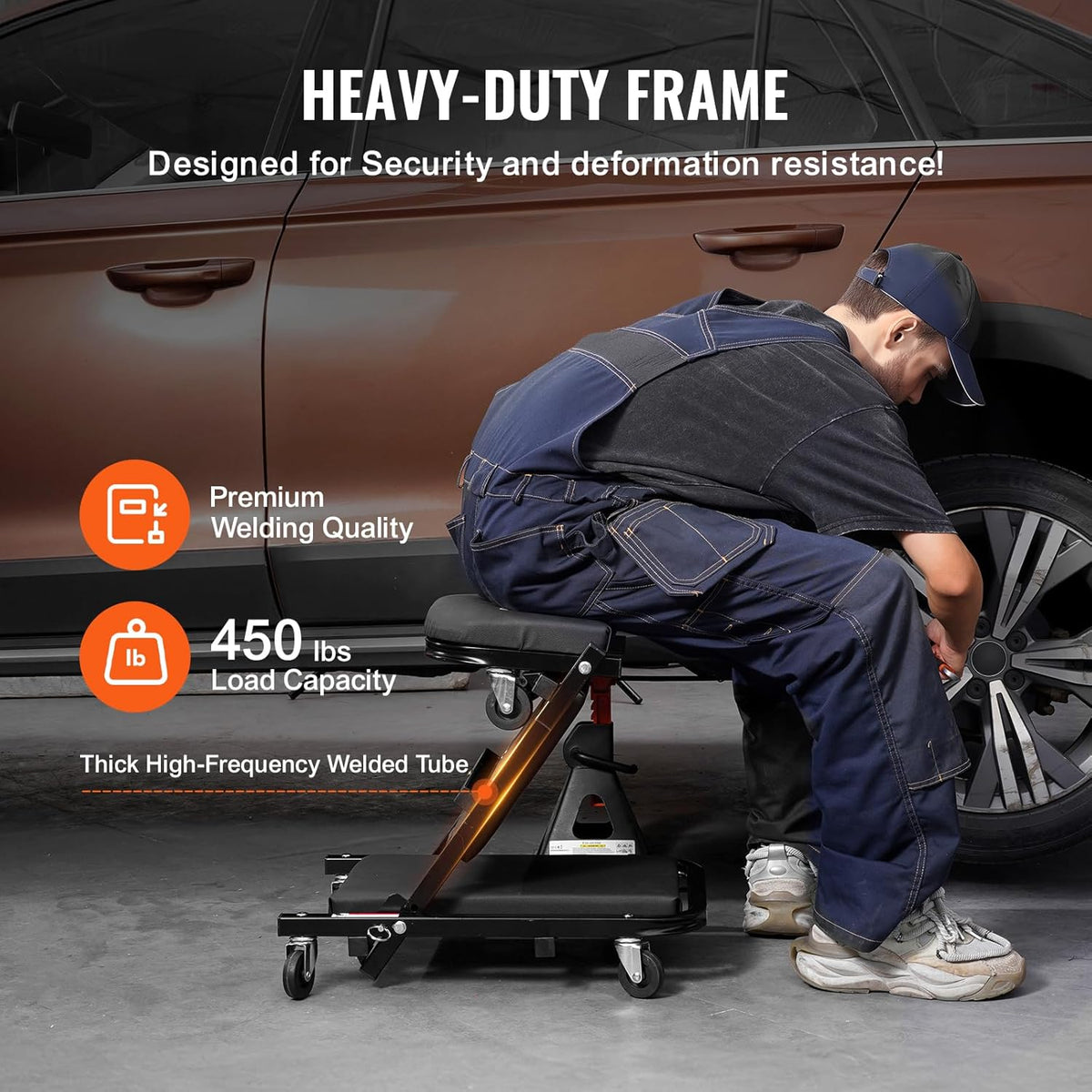 VEVOR Foldable Z Garage Creeper, 40 in, 450 lbs Load Capacity Rolling Folding Mechanic Creeper Stool, with 6 Universal Wheels Padded Seat Steel Frame, Lay Down or Sit Chair for Garage Shop or Home