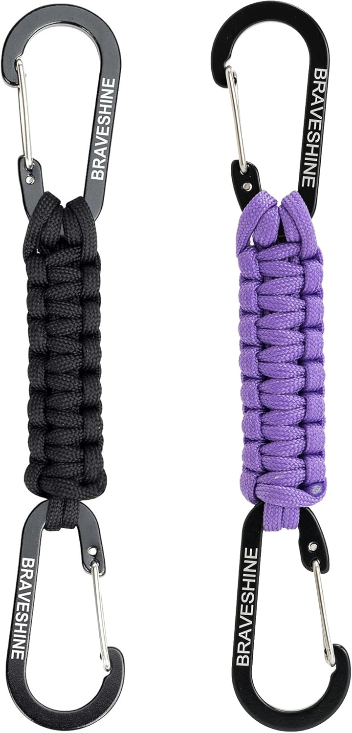 BRAVESHINE Paracord Keychain Carabiner Clip, D Ring Lanyard Hanger Stroller Hook for Water Bottle, Key, Backpacks, Men, Women