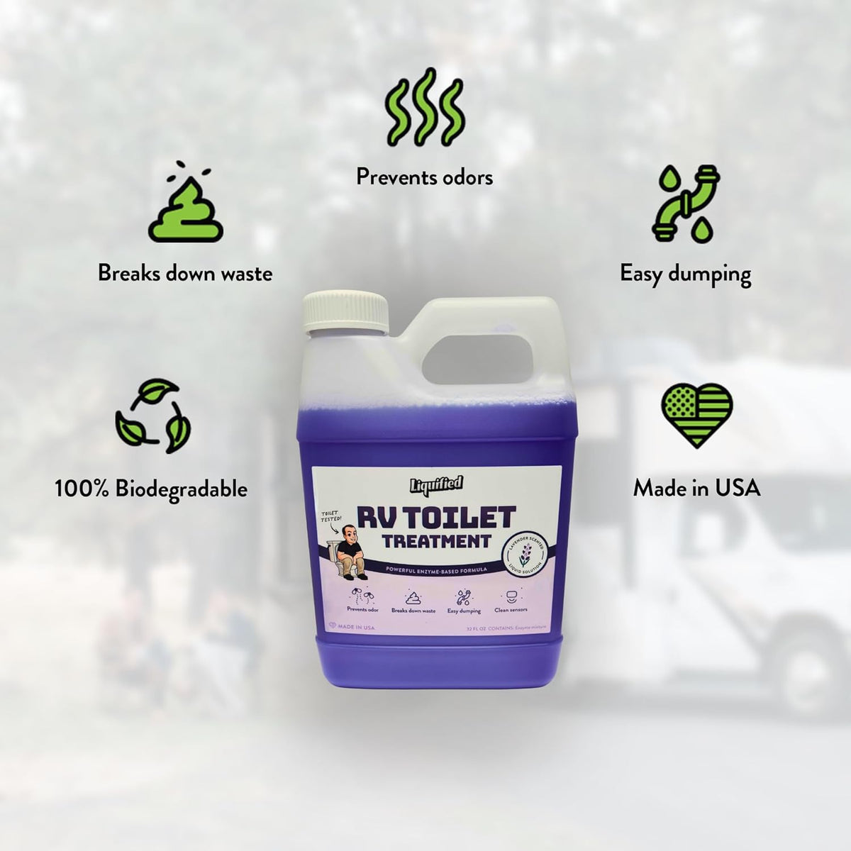 Liquified RV Toilet Treatment - Lavender, 32oz Standard Pour Bottles (3-Pack) - Septic Safe Holding Tank Cleaner, Waste Dissolver & Odor Eliminator - Made in USA