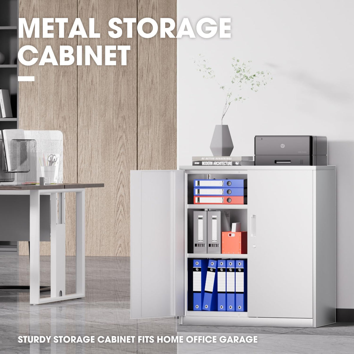 DNA MOTORING 36'' Metal Storage Cabinet, Locking Tool Cabinet with 2 Doors and 2 Adjustable Shelves, Heavy Duty Metal Locker for Garage,Office,Home,Gym, White, TOOLS-00631-WH-WH-A
