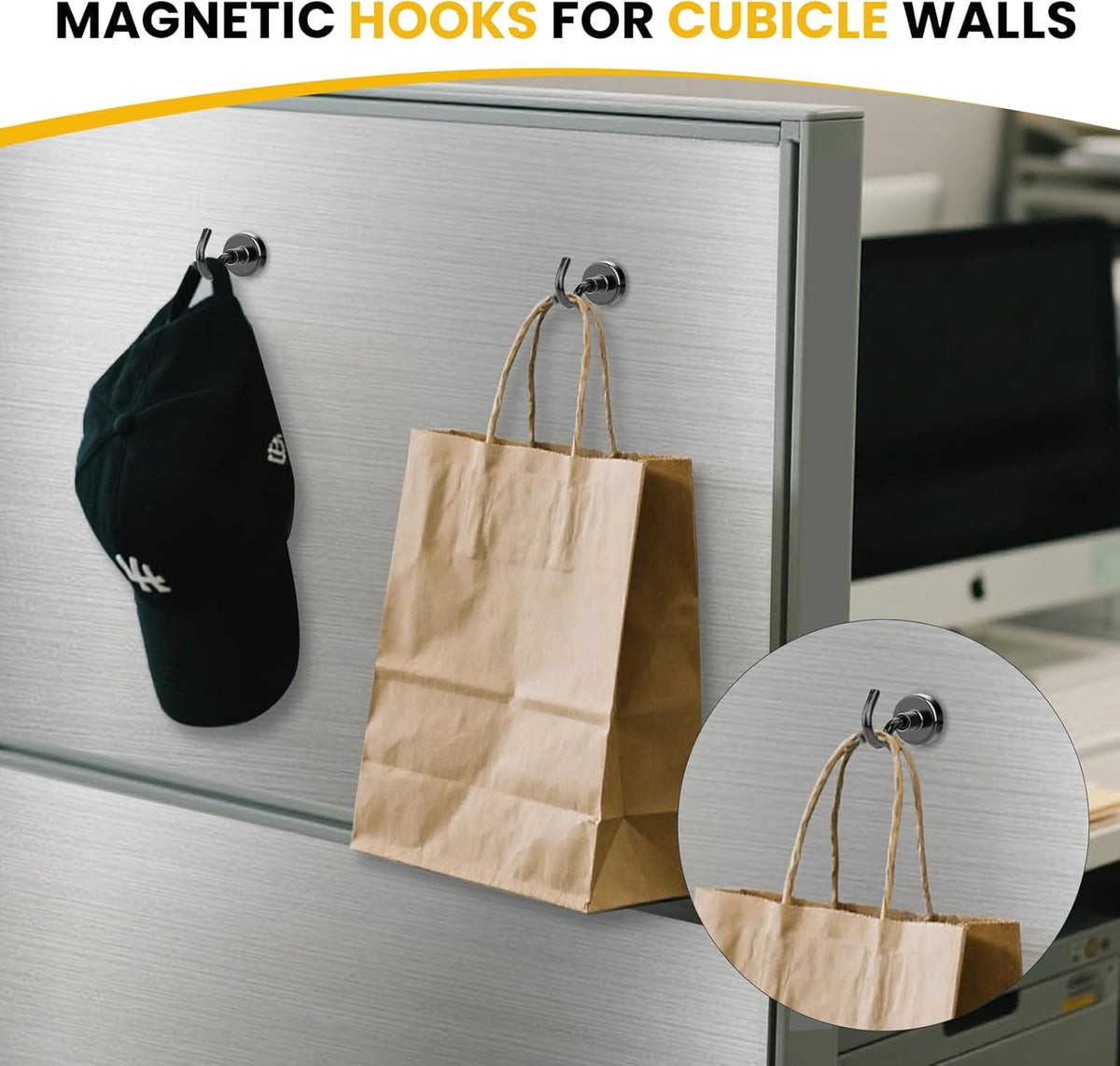 DIYMAG Black Magnetic Hooks, 118 LB Heavy Duty Strong Magnets with Hook, Rare Earth Neodymium Magnet Magnetics for Cabins Cruise Ship Essentials 4 Packs