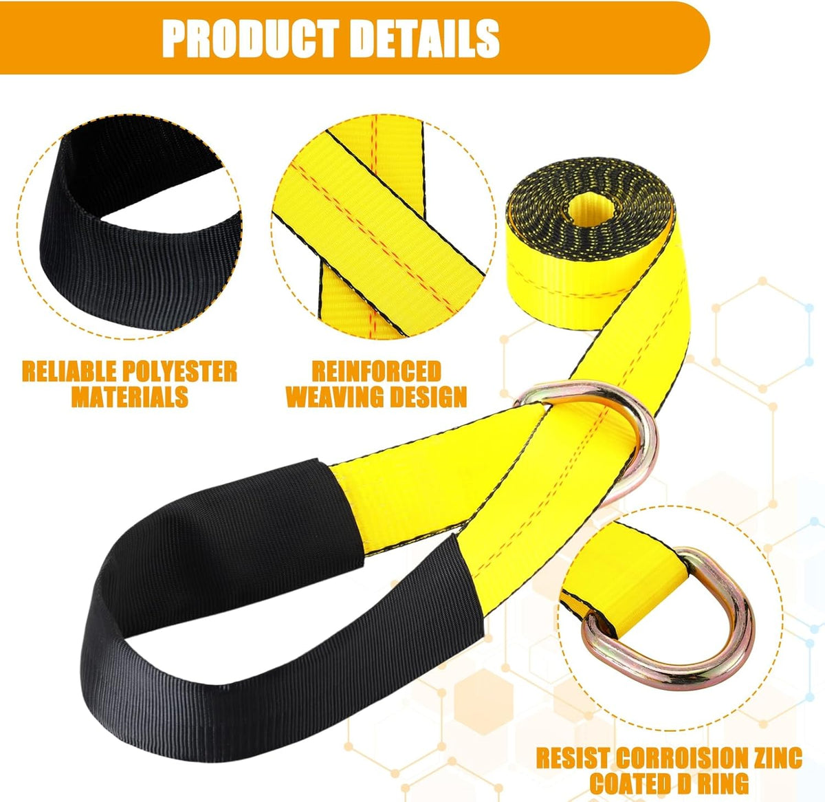 8 Pack 2'' x 12ft Tow Truck Straps Lasso Wheel Lift Straps Lasso Tow Strap with D Ring 11, 000 Lbs Break Strength Auto Tie Down Auto Hauler for Trailer Truck Tie
