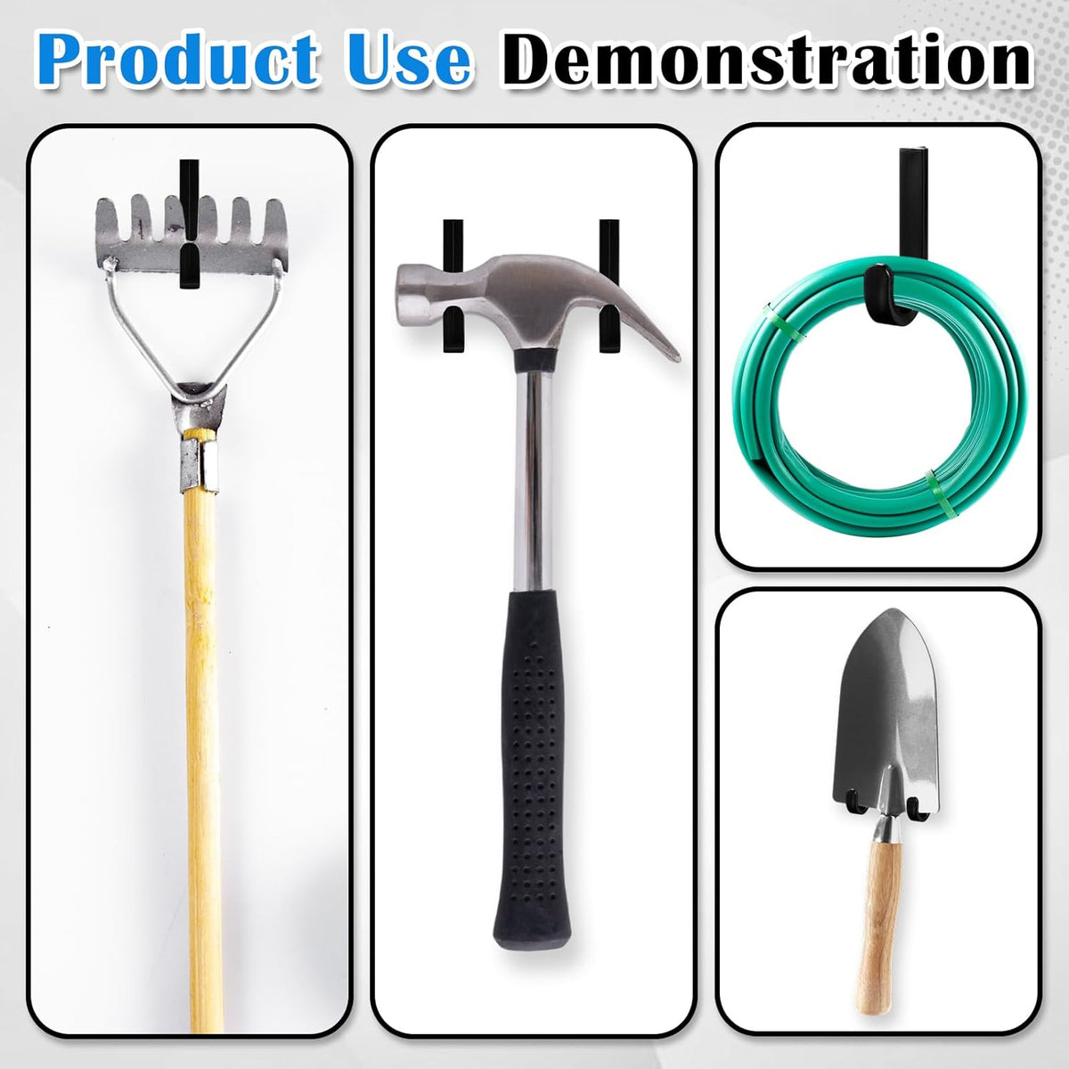 4 Pcs J Tool Hooks Plastic Multi Purpose Shed Organizer Accessories for Wall Black Shed Hanger Storage for Garage Hanging Shovel Rake Sports Equipment