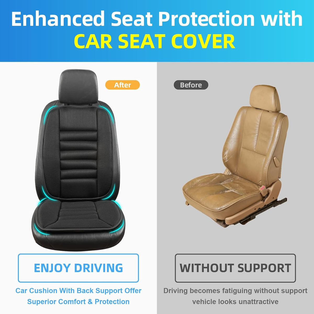 Car Seat Cushion with Back Support Pillow, Comfy Lumbar Support & Seat Cushion, Memory Foam Driving Pillow for Back-Sciatica Pain Relief, Auto Pad Suitable for Car, Truck, SUV - 4D Mesh Black