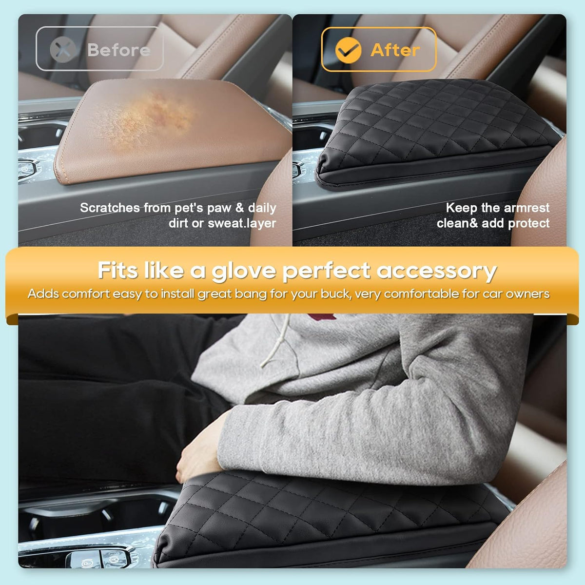 LFOTPP 2024 XC60 Armrest Cover for XC60 (2018-2024) Center Console Cover for 2018-2021 2022 2023 2024 XC60 Arm Rest Cover Interior XC60 Accessories 2024 XC60 Console Leather Anti-Scratch Waterproof