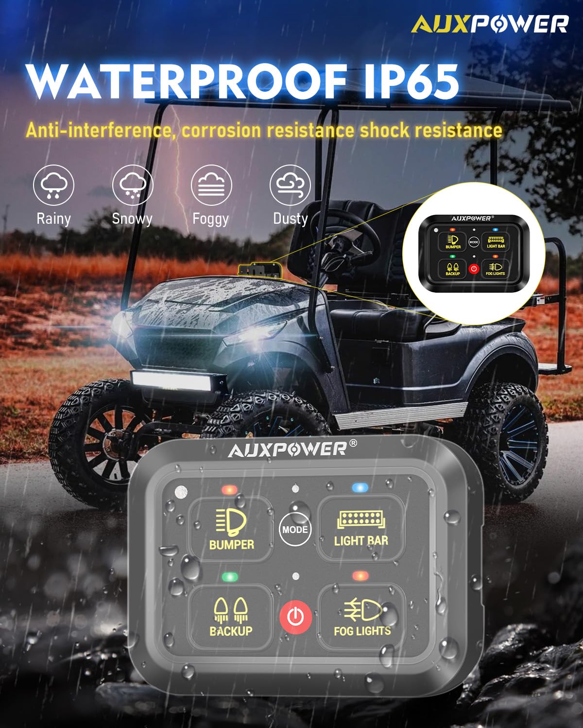 Auxpower RGB 4 Gang Switch Panel A24 Auxiliary Switch Panel with Relays Box 3 Lighting Modes Auto Dimmable Backlit Switch Panel 12V Waterproof Off Road Control Panel for Truck Marine UTV Car