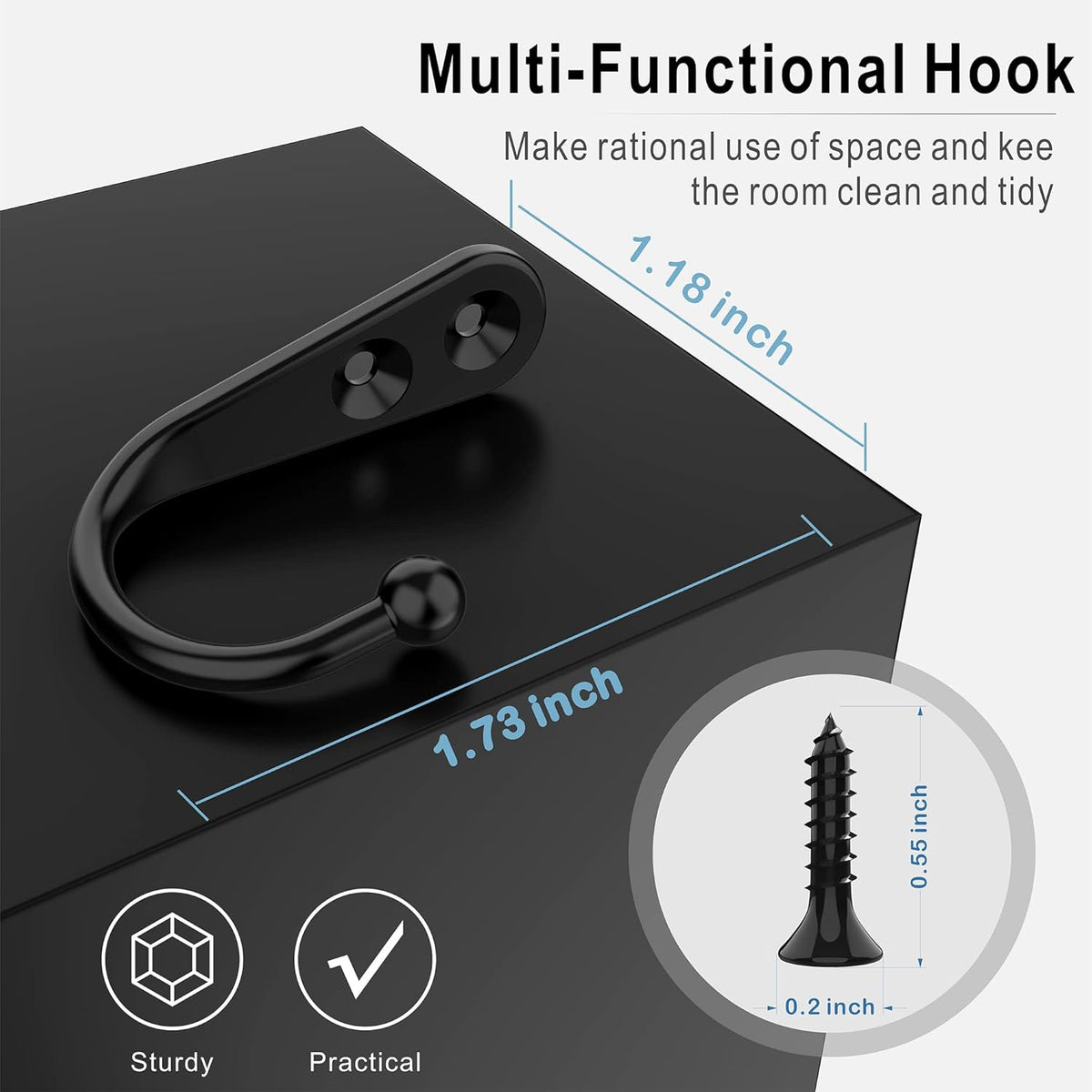 15 Pcs Black Wall Mounted Coat Hooks, Hanger Hook with 30 Pieces Screws for Towel, Key, Robe, Scarf, Bag, Cap, Coffee Cup, Mugs