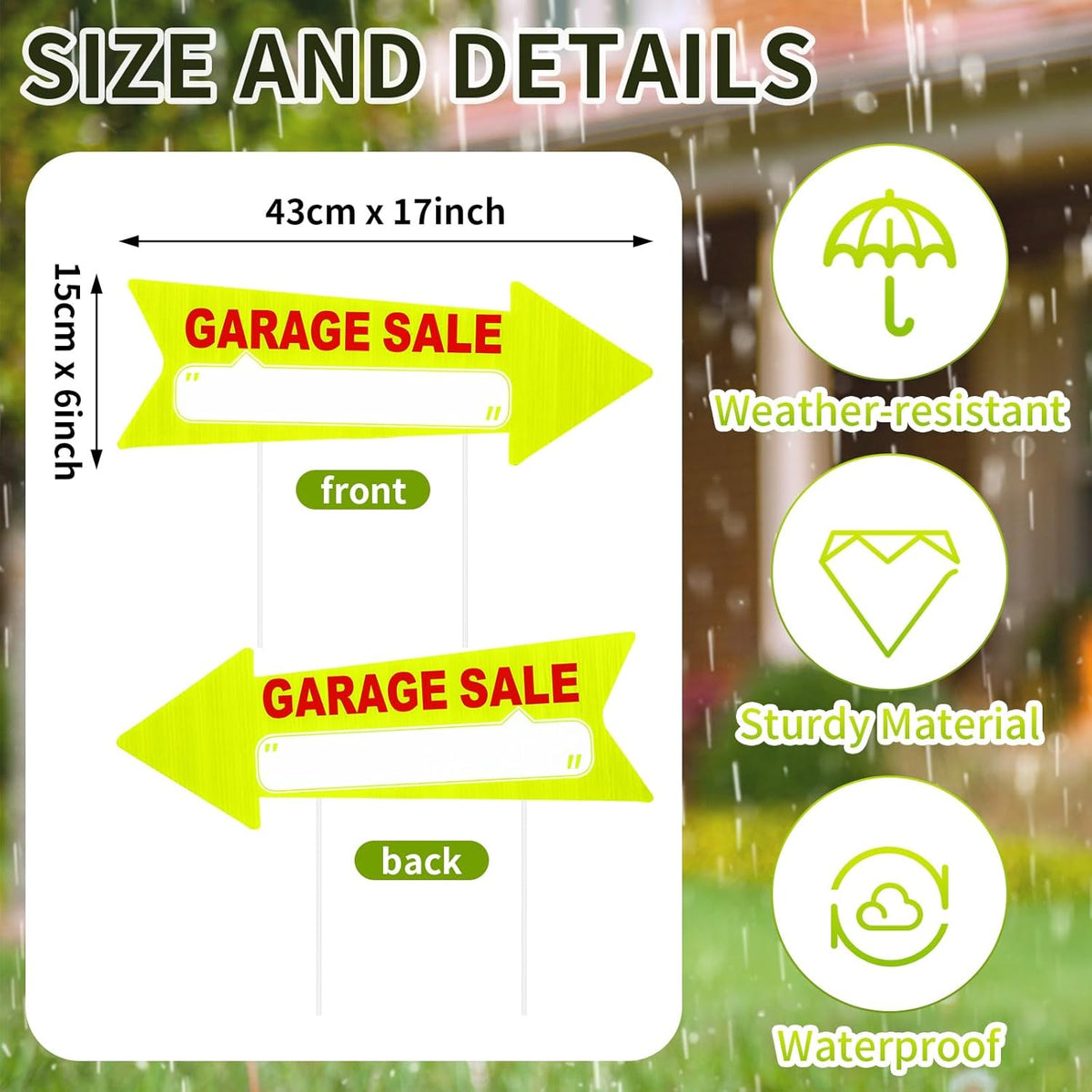 Wenqik 12 Pcs Garage Sale Signs with Stakes Double Sided Neon Arrow Signs with Stakes 17 x 6 Inches High Visibility This Way Plastic Garage Sale Decoration(Yellow and Red)