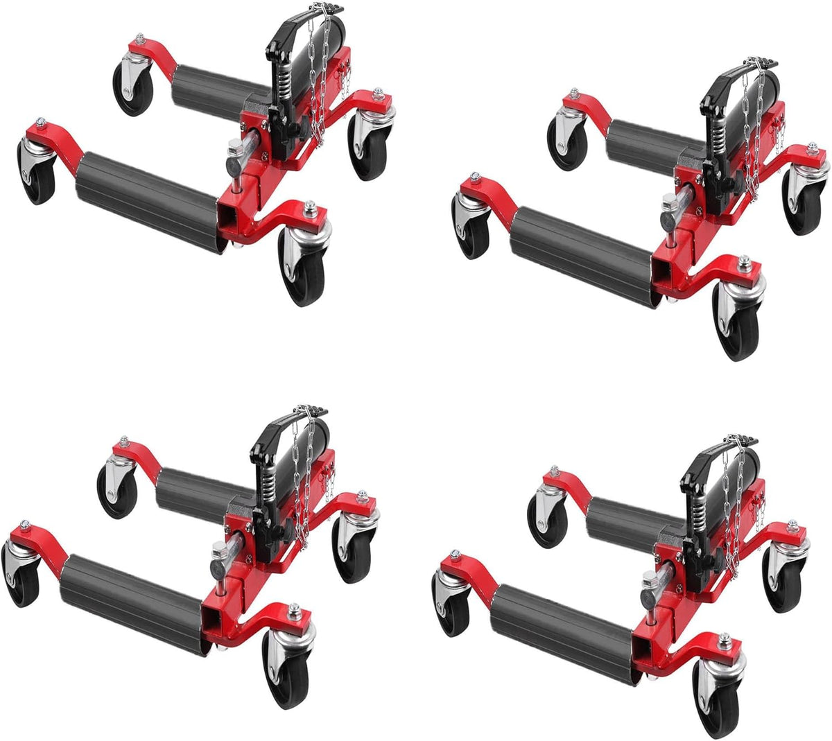 4 Pcs Car Wheel Dolly with Hydraulic Tire Jack, 1500LBS Capacity Trailer Dolly for Vehicle Positioning for Truck RV Trailer, Red