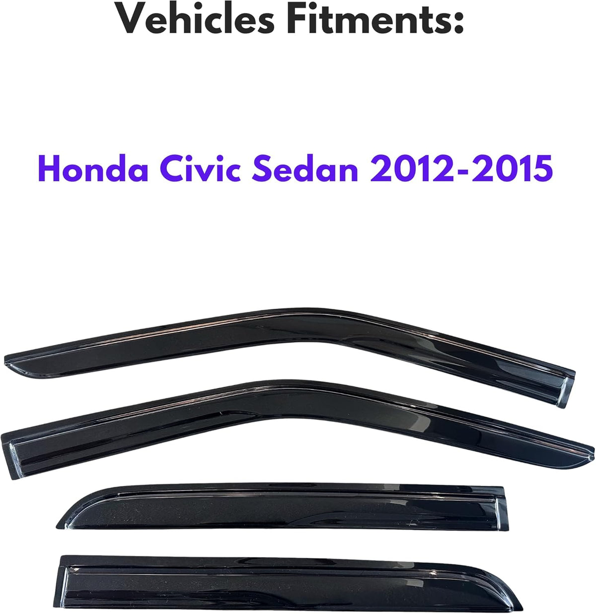 KPY Window Visor Compatible with Honda Civic Sedan 2012-2015, 4PC Rain Guard Side Window Vent Deflectors Tape-On Mugen Style, 2012 2013 2014 2015